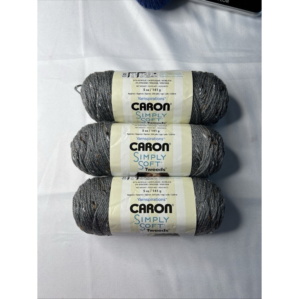 Caron Simply Soft Yarn 5oz Lot Of 3 Color Gray Heather Same Lot New